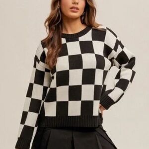 ❄️ NWT Checkered Black and White Checkerboard Sweater size large